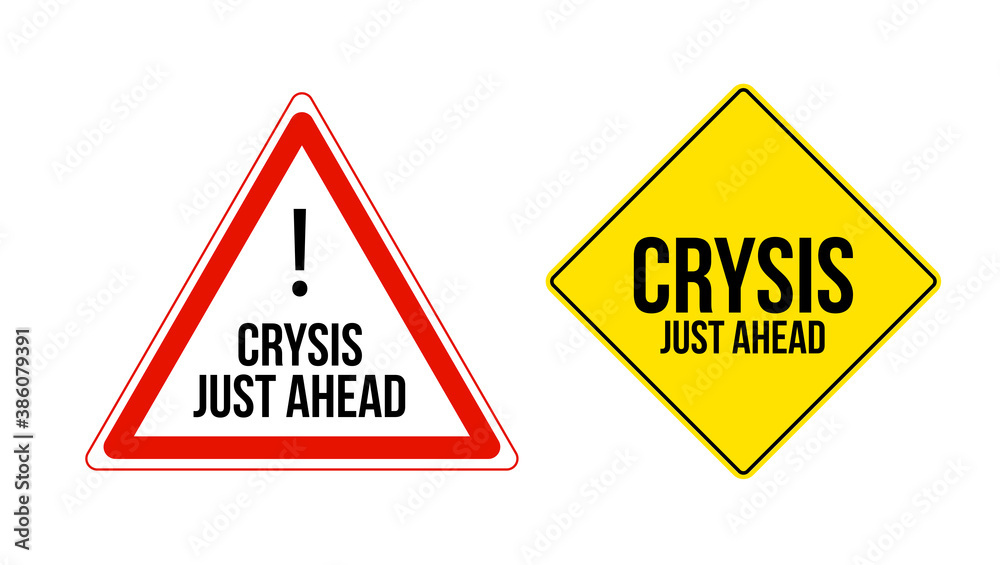 Crysis just ahead. Set of warning signs isolated on white. Crysis just ahead. Set of warning signs isolated on white.