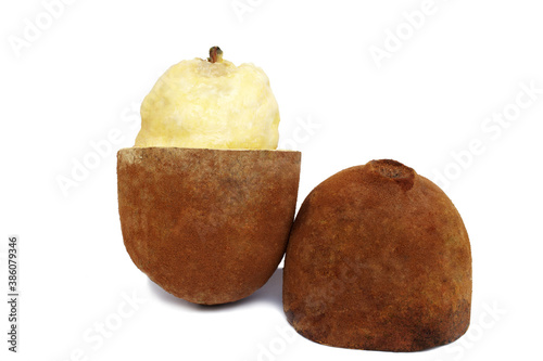 Fresh cupuacu fruit on a white background. Substitute of cacao, cocoa photo