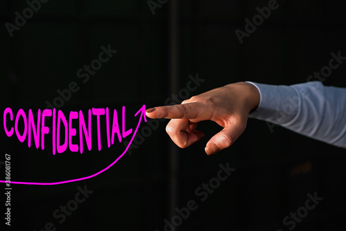 Text sign showing Confidential. Business photo text containing an individualal information whose unauthorized disclosure digital arrowhead curve rising upward denoting growth development concept photo
