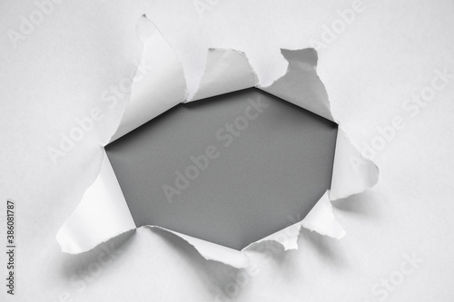 Fototapeta Naklejka Na Ścianę i Meble -  white torn paper on gray background. collection paper rip