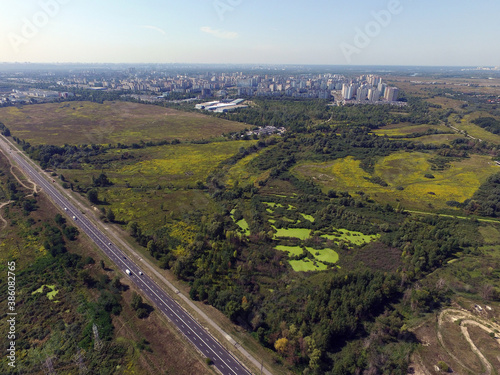 Aerial view of the saburb landscape (drone image). Near Kiev © Sergey Kamshylin