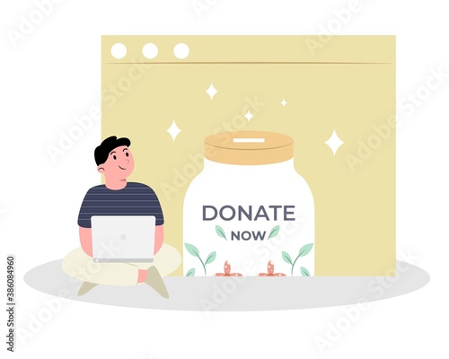 Donate online with man and laptop