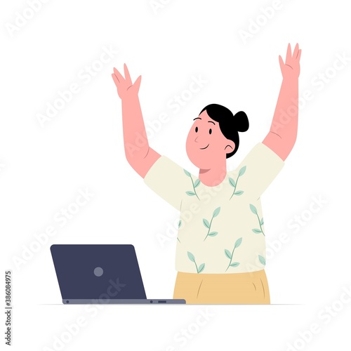 Excited woman with laptop