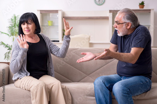 Old couple having argument at home