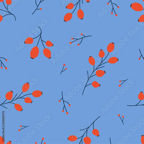 Branch with berries. Floral pattern.