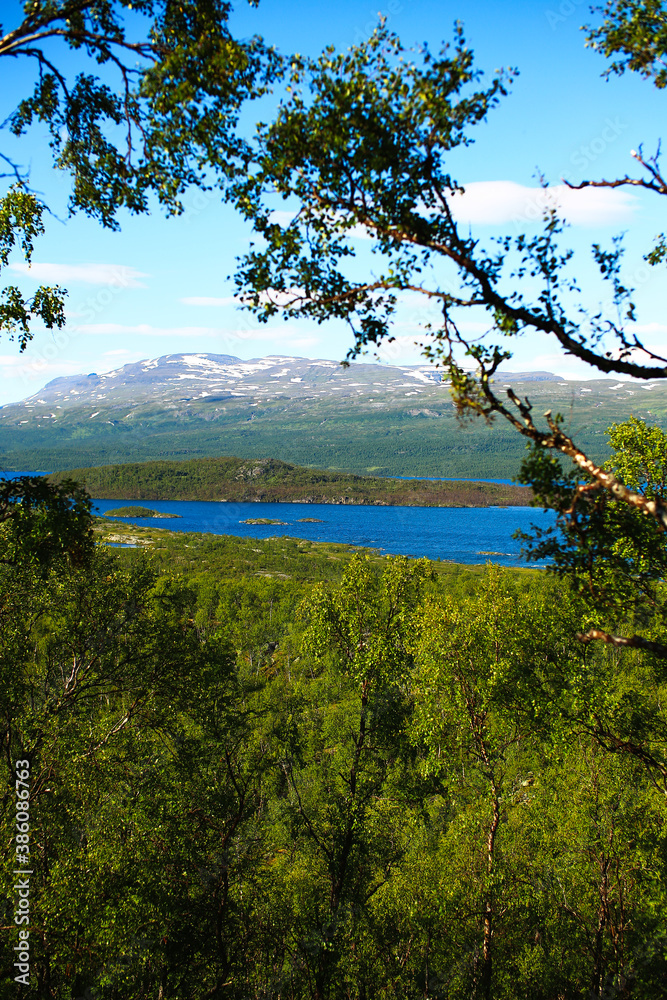 View on lake Tornetrask from a hill near Tornehamn in Lapland