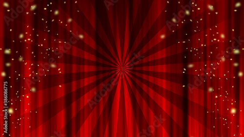 集中線　放射線　紙吹雪　赤いカーテン　ドレープカーテン
Concentrated line. Confetti. Red curtain material. Drape curtain.
