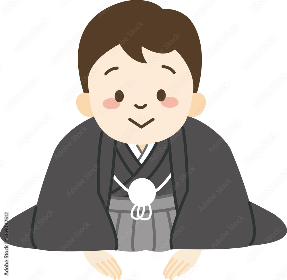お辞儀をする着物姿の男性(正面を向く) お辞儀をする着物姿の男性(正面を向く)