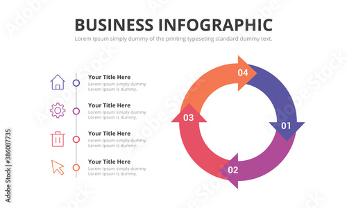 Business thin line circle arrows infographic template with 4 step or option.  annual report, steps or processes.
