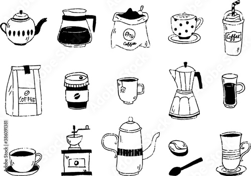 cafe手描き線画イラスト