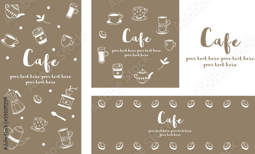 cafe手描き線画デザインセット_茶
