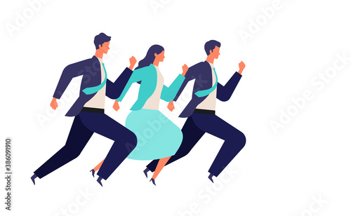 Running businessman and woman in suits.  Active poses of business people.