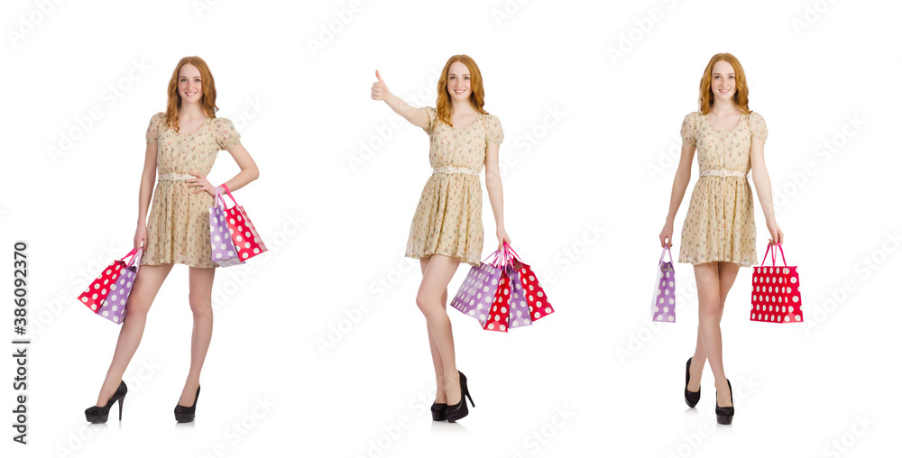 Woman after shopping isolated on white Woman after shopping isolated on white