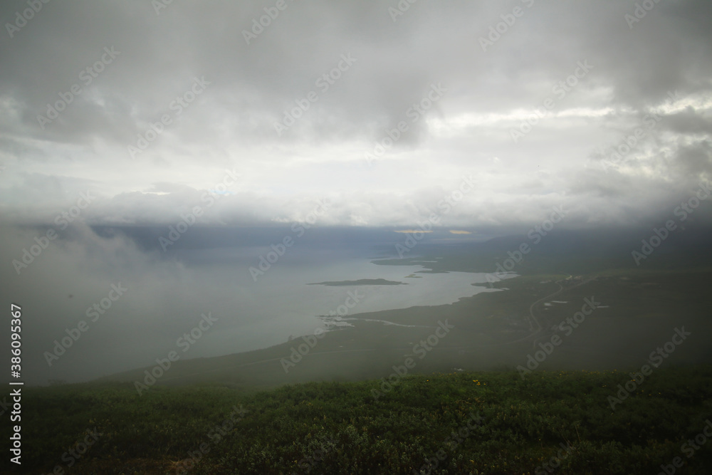 Rain in Abisko valley, seen from mount Nuolja
