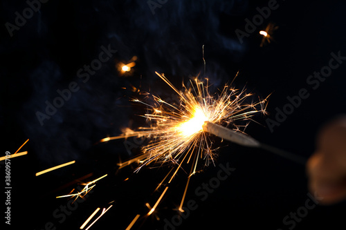 The burning sparklers diwali festival. Celebrating Diwali in india.