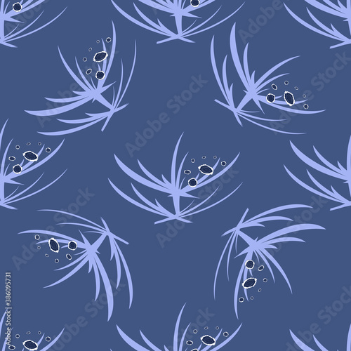 Flowers seamless background. Plants on a blue background. For textiles, fabrics, wrapping paper or packaging. Vector image