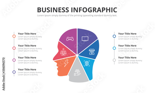 7 Step Vector puzzle human face infographic. Cycle brainstorming Template