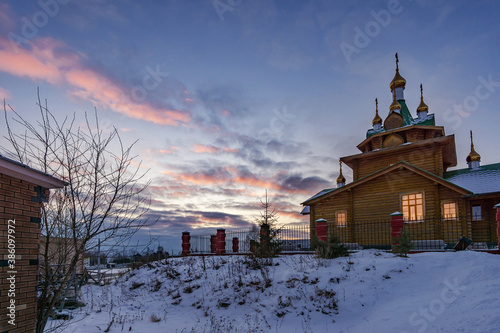 Church of the Holy Martyr Arkady of Yekaterinburg against the background of dawn clouds 7