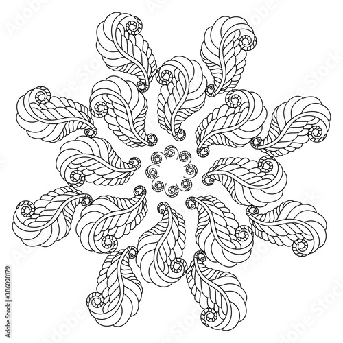 Vector Beautiful hand drawn contour Mandala , monochrome design element, coloring book for adults and children, ethnic Amulet