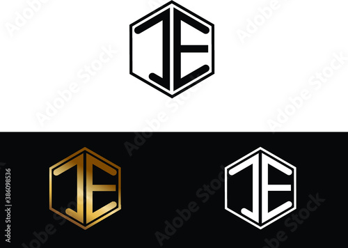 JE hexagon Shape minimalist logo Design photo