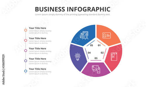 Vector circle chart infographic template for presentations, 5 steps.