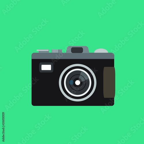 Vector retro film camera on white background.