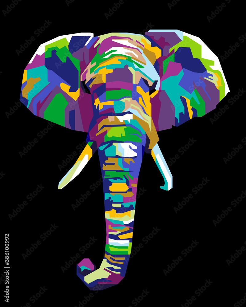 Obraz premium A Simple abstract geometric head and foot colorful elephant with background. In WPAP Pop ART style vector eps10-editable.