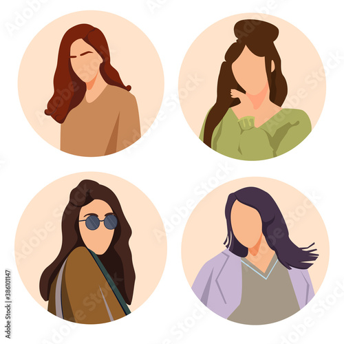 Set vector thin icons of girl  for mob le concepts and web apps. Trendy vector illustrations for highlights, web design and print. women blogger. label collections.