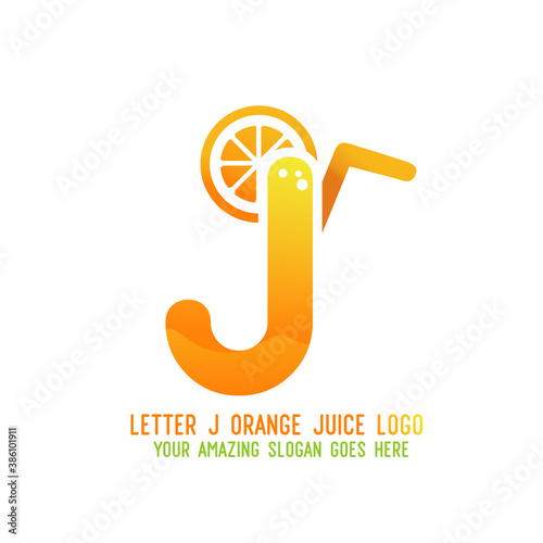 Letter J Orange Juice Logo Template Design Vector Illustration on White Background - Fresh Drink and Beverage Logo for Company - Cafe and Restaurant
