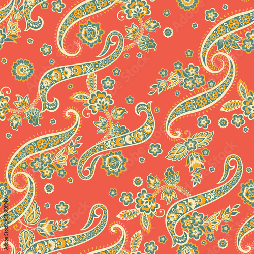 Floral Paisley Ornamental seamless vecto pattern.