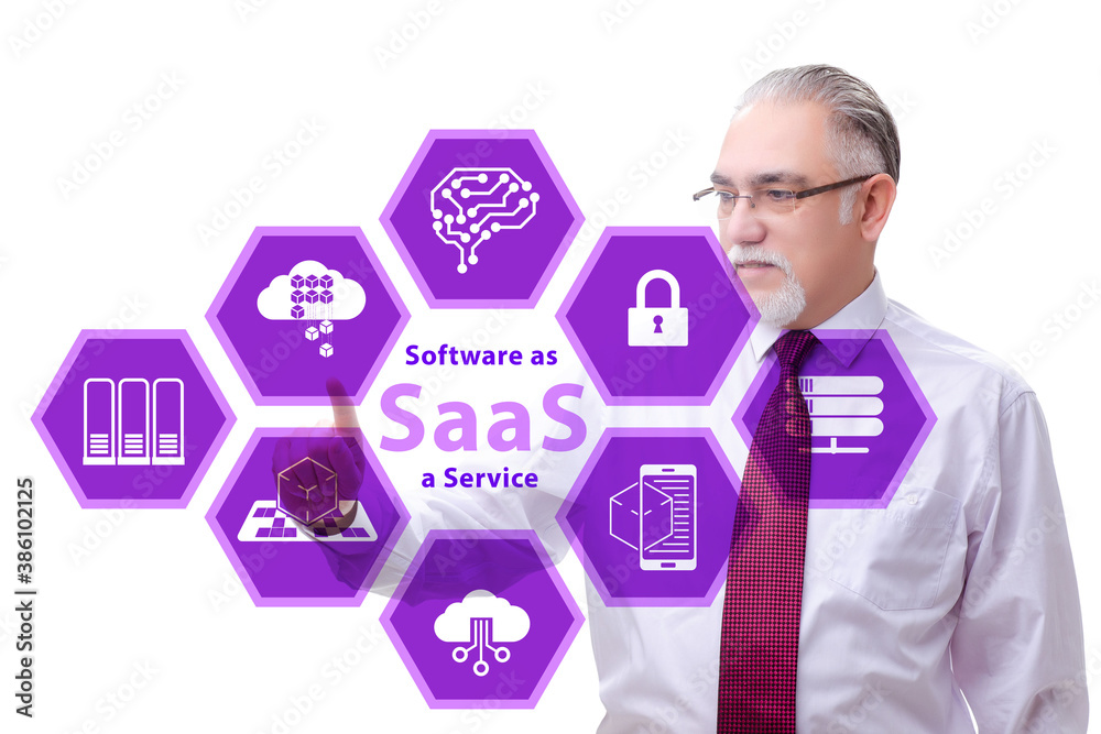 Software as a service - SaaS concept with businessman Software as a service - SaaS concept with businessman