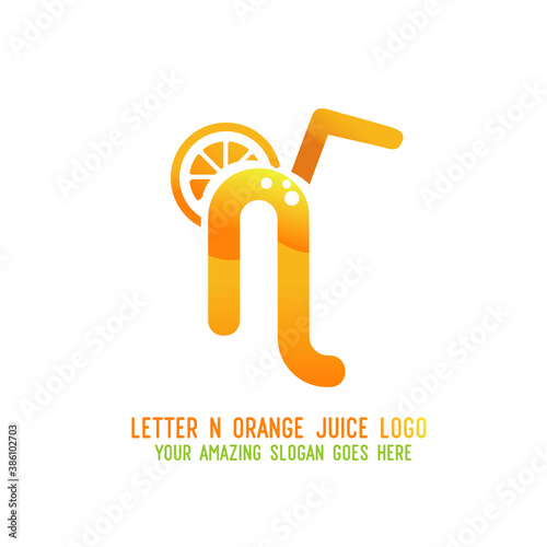 Letter N Orange Juice Logo Template Design Vector Illustration on White Background - Fresh Drink and Beverage Logo for Company - Cafe and Restaurant
