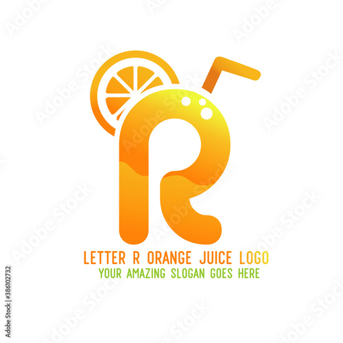 Letter R Orange Juice Logo Template Design Vector Illustration on White Background - Fresh Drink and Beverage Logo for Company - Cafe and Restaurant
