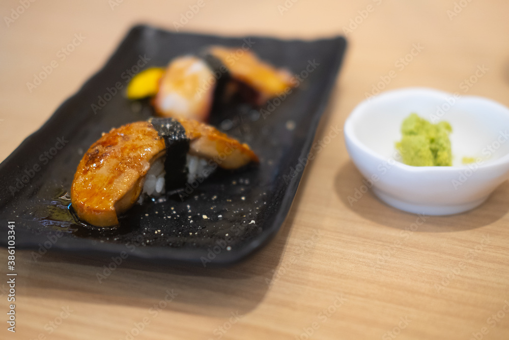 Japanese nigiri grilled Foie Gras sushi Japanese nigiri grilled Foie Gras sushi