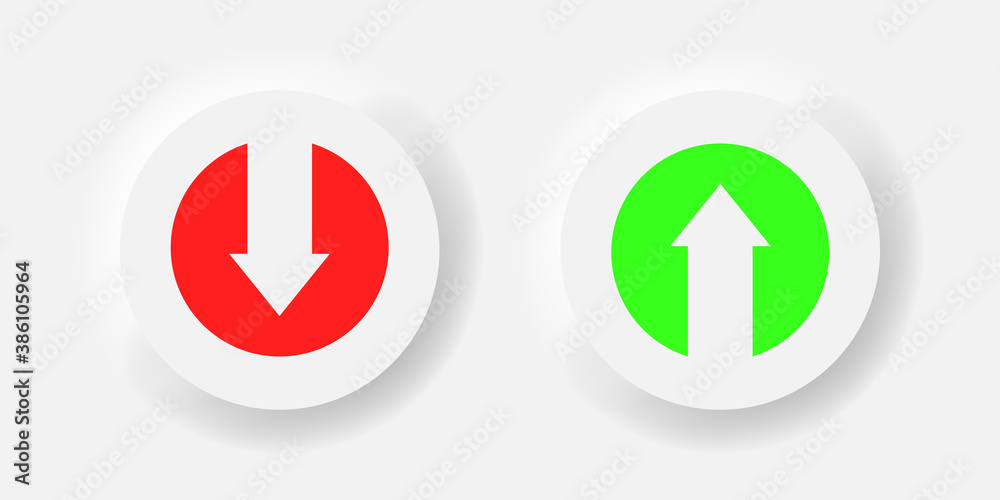Download and upload vector icon on neumorphism style buttons illustration. Download and upload vector icon on neumorphism style buttons illustration.