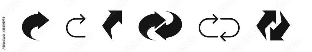 Obraz premium Arrow rotate vector refresh icon, rotation loop black flat simple sign on white background.