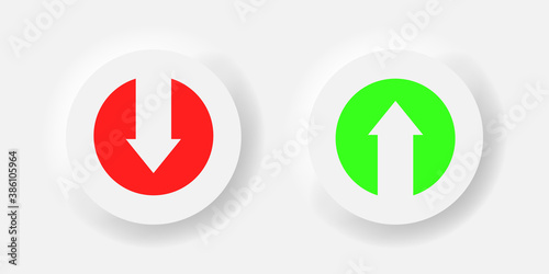 Download and upload vector icon on neumorphism style buttons illustration.