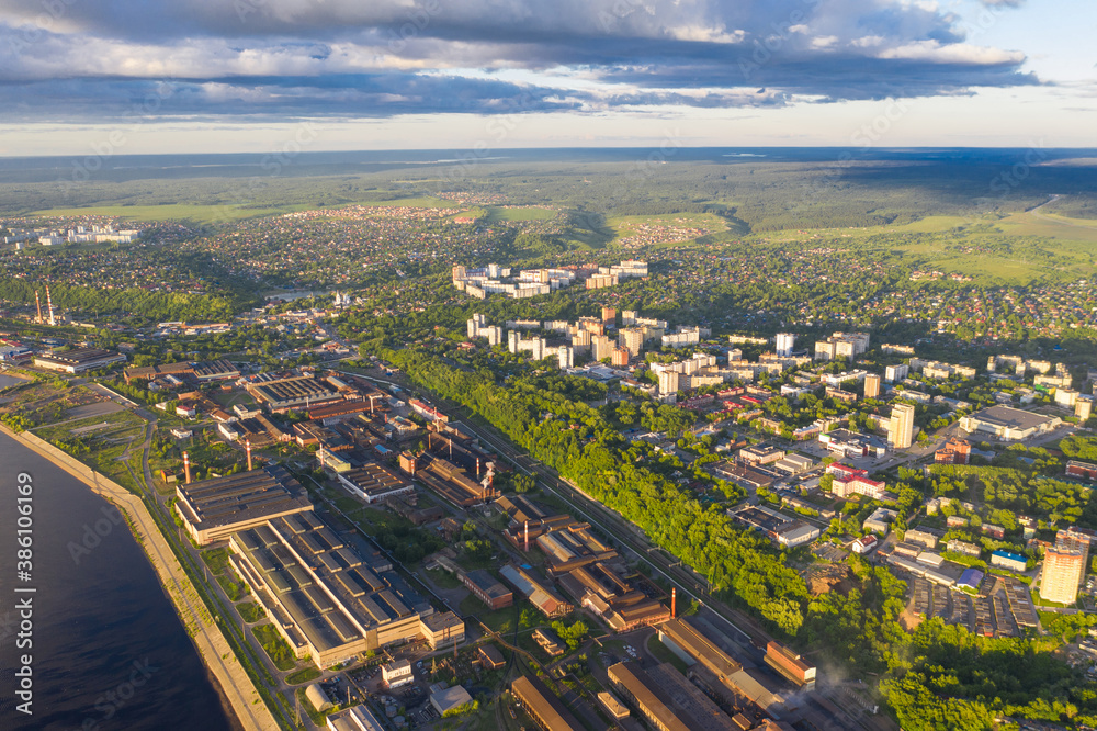 Aerial view, drone photography, panorama of Perm, Ural region of Russia.