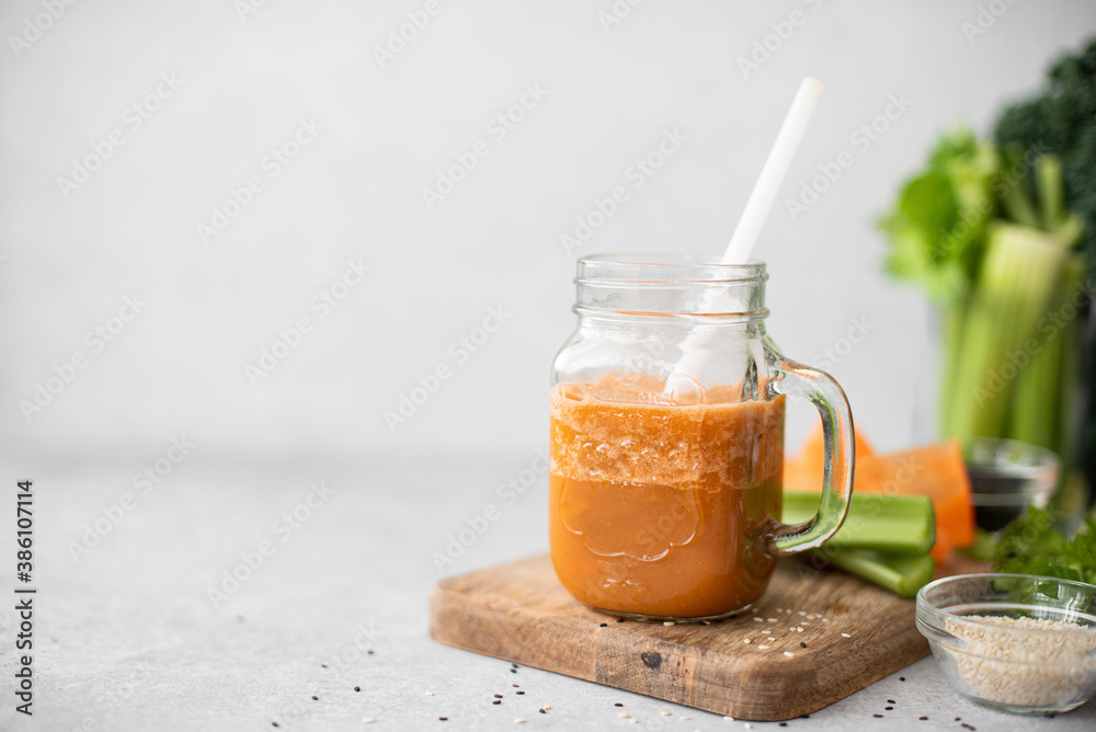 carrot and celery vegetable smoothie with sesame seeds carrot and celery vegetable smoothie with sesame seeds