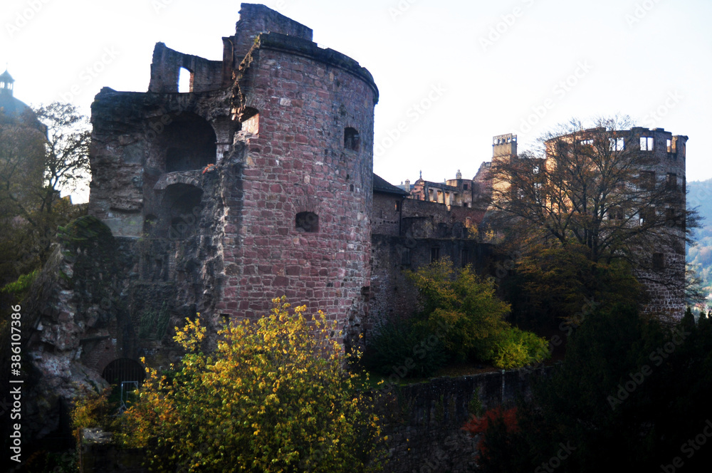 Inside and structure building of ancient ruins Heidelberg Castle or Heidelberger Schloss for german people and foreigner travelers visit travel of Heidelberg capital city in Baden Wurttemberg, Germany