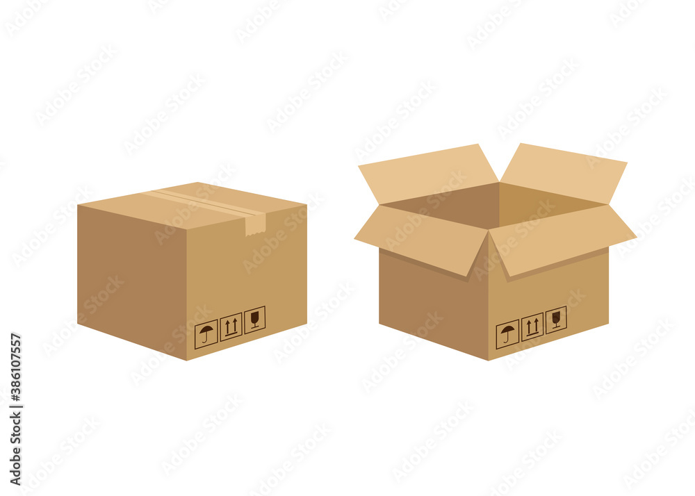 3d mockup with carton box isolated on white background. 3d illustration. Carton box single in cartoon style. Vector illustration. 3d mockup with carton box isolated on white background. 3d illustration. Carton box single in cartoon style. Vector illustration.