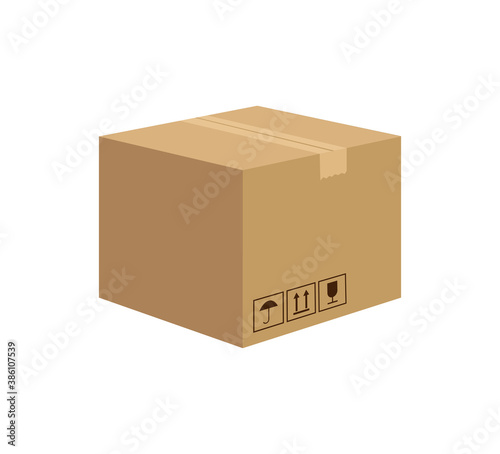 3d mockup with carton box isolated on white background. 3d illustration. Carton box single in cartoon style. Vector illustration. © Hanna