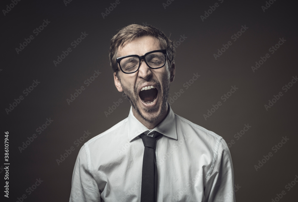 Bored lazy man yawning Bored lazy man yawning