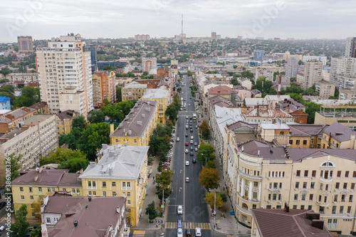 ROSTOV-ON-DON  RUSSIA - SEPTEMBER 2020  Bolshaya Sadovaya street  aerial view  southern Russia