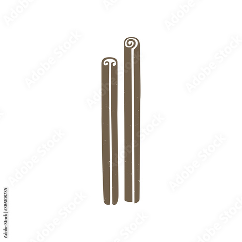 Cute caption cinnamon sticks on transparent background. Cozy spice pictogram original design. Vector shabby hand drawn illustration