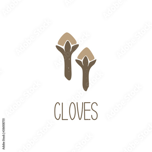 Cute caption cloves on transparent background. Cozy spice pictogram original design. Vector shabby hand drawn illustration	