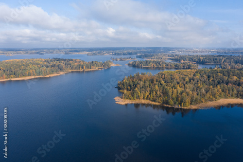 Autumn landscape on Lake Vuoksa, Russian nature