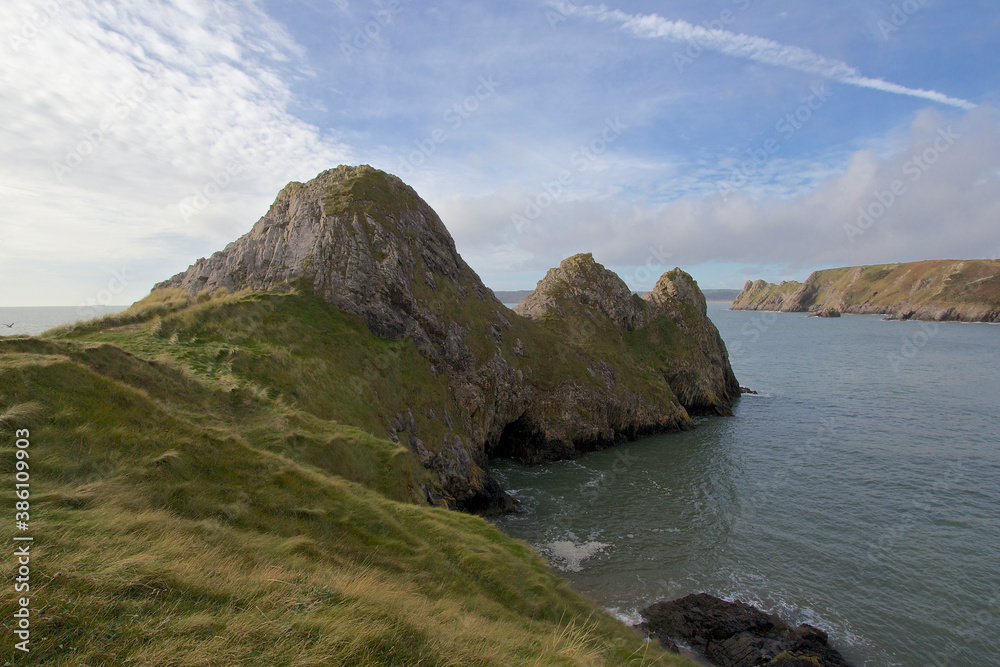 Three Cliffs Bay is located on the South Gower coast in Wales. A popular tourist destination for summer holidays - UK