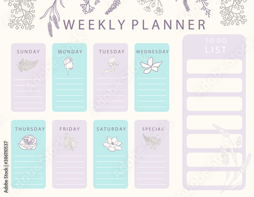 Boho flower calendar planner with rose,lavender.Can use for printable,scrapbook,diary