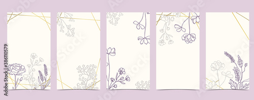 boho background for social media with magnolia,lavender,flower on white background